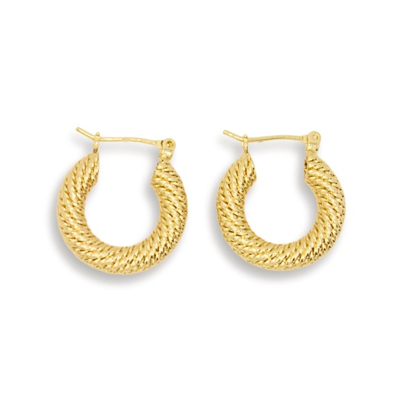 New Yellow Gold Minimalist Thick Rope Classic Latch Back Earrings - Picture 1 of 11